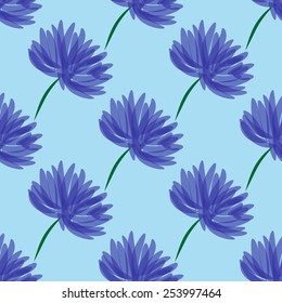 Seamless pattern with chrysanthemums on the blue background