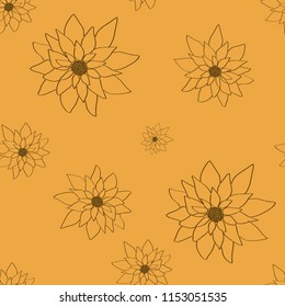 Seamless pattern of chrysanthemums on a yellow background