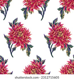 Seamless pattern with chrysanthemums. Vector