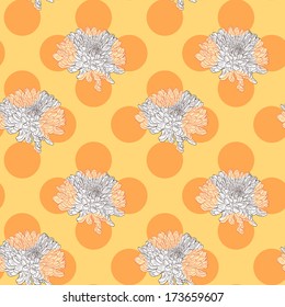 Seamless pattern with chrysanthemums, vintage vector illustration