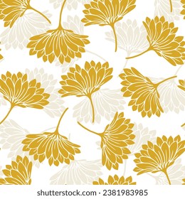 Seamless pattern with Chrysanthemums, yellow with half white floral pattern on white background, used for textile, wallpaper,

