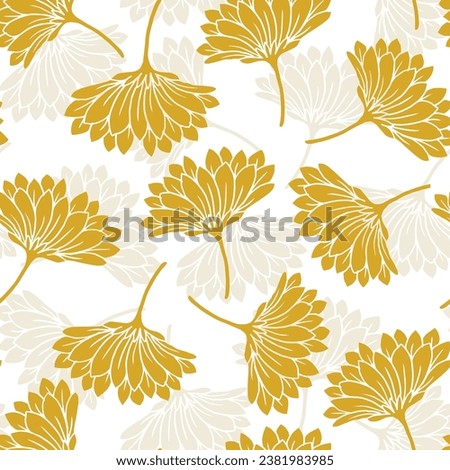 Seamless pattern with Chrysanthemums, yellow with half white floral pattern on white background, used for textile, wallpaper,

