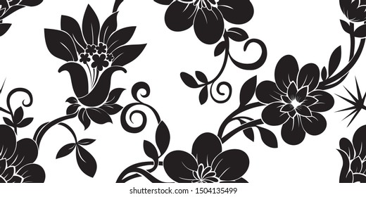 Seamless pattern Chrysanthemums,japanese floral pattern with bellflower and leaves on white background for wallpapers,textile,pabric and wrapping