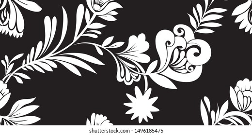 Seamless pattern with Chrysanthemums,japanese floral patern on black background for wallpaper,printing and textile