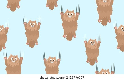 Seamless pattern of chubby and fluffy cat falling, leaving scratch marks behind.