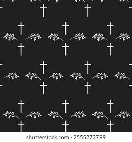 seamless pattern with church cross. Death and funerals. Funeral pattern.