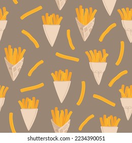 Seamless pattern with churros. Mexican or Spanish traditional dessert. Endlessly repeating churros. Vector illustration for design.