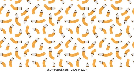 Seamless pattern with cigarette butts and filters. Tobacco waste backdrop.