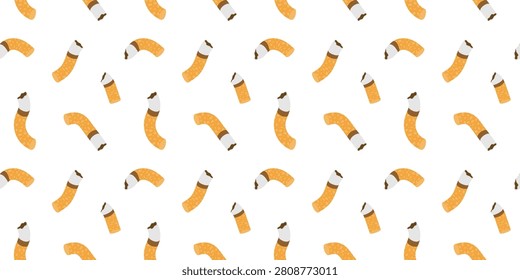Seamless pattern with cigarette butts and filters. Tobacco waste backdrop.