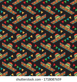 Seamless pattern with  Cinco De Mayo symbols. Vector illustration. Design elements for fabric, banner, wallpaper, wrapping paper.