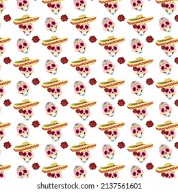 Seamless pattern with Cinco De Mayo symbols. Vector illustration