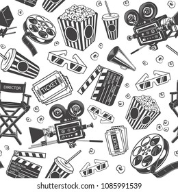 Seamless pattern with cinema elements. Vector illustration.