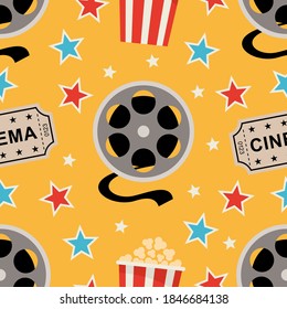 Seamless pattern with cinema elements. Vector illustration