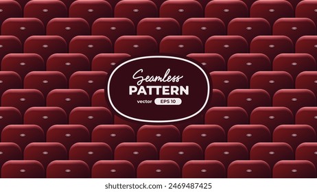 Seamless pattern. Cinema hall with rows of seats, red cinema chairs. Theater. Movie theatre. Realistic render. Flat style cartoon design. Minimalism. Vector eps10 illustration.