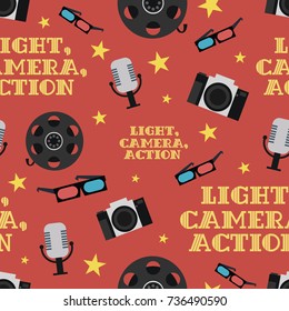 Seamless pattern with cinema objects. Vector illustration