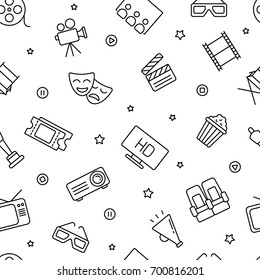 Seamless pattern with cinema and television, black and white icons