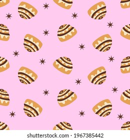 Seamless pattern with cinnamon bun. Vector illustration.