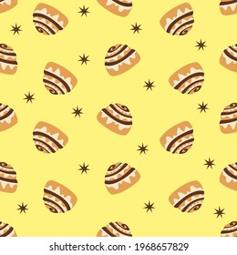 Seamless pattern with cinnamon bun. Vector illustration.
