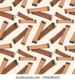 Seamless pattern with cinnamon. The ornament can be used for the manufacture of fabrics, wrapping paper, as an element in design and more.