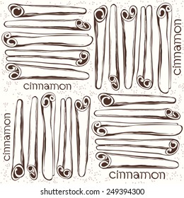 Seamless pattern with  cinnamon sticks. Hand-drawn vector illustration.