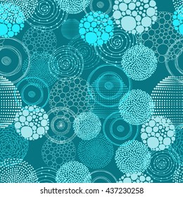 Seamless pattern with circle doodles in blue colors