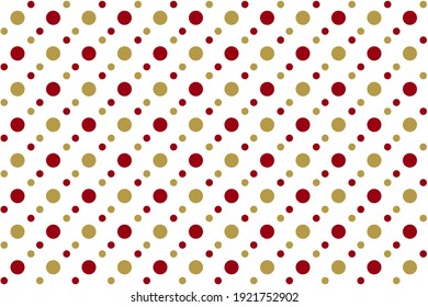 Seamless pattern with circle and dot. Element in red and gold on white background. Vector illustration. Colorful print block for girl cloth textile polo t shirt wrapping silk scarf bandana swimwear.
