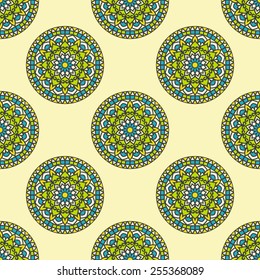 Seamless Pattern With Circle Ethnic Ornament. Abstract Background For Design