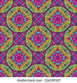 Seamless Pattern With Circle Ethnic Ornament. Abstract Background For Design