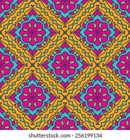 Seamless Pattern With Circle Ethnic Ornament. Abstract Background For Design