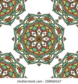 Seamless Pattern With Circle Ethnic Ornament. Abstract Background For Design
