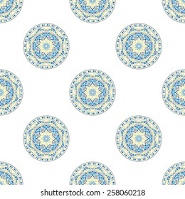 Seamless Pattern With Circle Ethnic Ornament. Abstract Background For Design