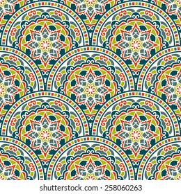 Seamless Pattern With Circle Ethnic Ornament. Abstract Background For Design