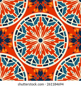 Seamless Pattern With Circle Ethnic Ornament. Abstract Background For Design