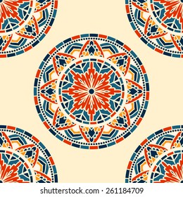 Seamless Pattern With Circle Ethnic Ornament. Abstract Background For Design