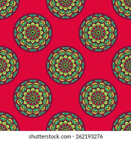 Seamless Pattern With Circle Ethnic Ornament. Abstract Background For Design