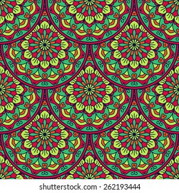Seamless Pattern With Circle Ethnic Ornament. Abstract Background For Design