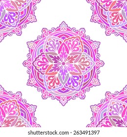 Seamless Pattern With Circle Ethnic Ornament. Abstract Background For Design