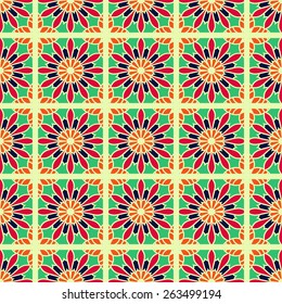 Seamless Pattern With Circle Ethnic Ornament. Abstract Background For Design