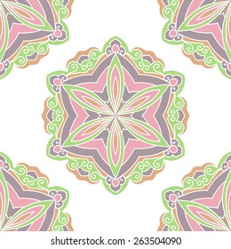 Seamless Pattern With Circle Ethnic Ornament. Abstract Background For Design