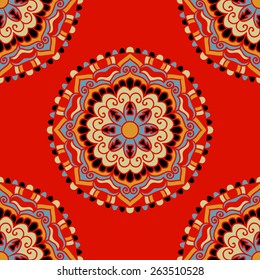 Seamless Pattern With Circle Ethnic Ornament. Abstract Background For Design