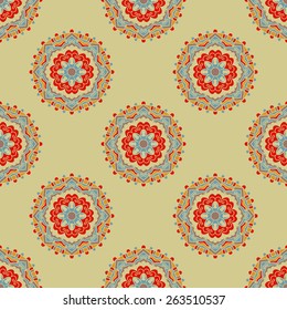 Seamless Pattern With Circle Ethnic Ornament. Abstract Background For Design