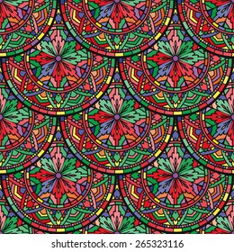 Seamless Pattern With Circle Ethnic Ornament. Abstract Background For Design
