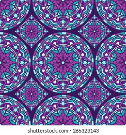 Seamless Pattern With Circle Ethnic Ornament. Abstract Background For Design