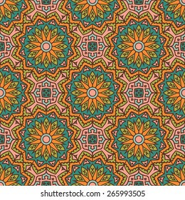 Seamless Pattern With Circle Ethnic Ornament. Abstract Background For Design