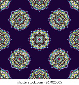 Seamless Pattern With Circle Ethnic Ornament. Abstract Background For Design