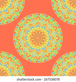 Seamless Pattern With Circle Ethnic Ornament. Abstract Background For Design