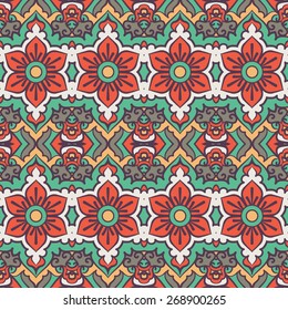 Seamless Pattern With Circle Ethnic Ornament. Abstract Background For Design