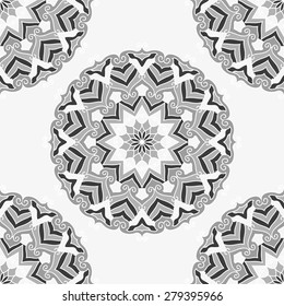 Seamless Pattern With Circle Ethnic Ornament. Abstract Background For Design.Monochrome Colors. Shades of Grey