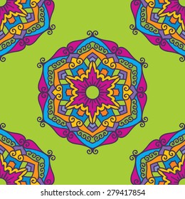 Seamless Pattern With Circle Ethnic Ornament. Abstract Background For Design