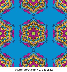 Seamless Pattern With Circle Ethnic Ornament. Abstract Background For Design